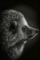 hedgehog night studio silhouette photo black white vintage backlit motion contour tattoo