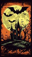 moon bats vintage retro book postcard illustration 1950s scary halloween costume smile landscape photo