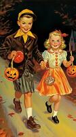 vintage retro children book postcard illustration 1950s scary halloween costume smile witch photo