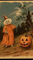 ghost spirit vintage retro book postcard illustration 1950s scary halloween costume smile photo