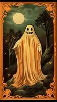 ghost spirit vintage retro book postcard illustration 1950s scary halloween costume smile photo