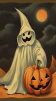 ghost spirit vintage retro book postcard illustration 1950s scary halloween costume smile photo