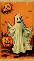 ghost spirit vintage retro book postcard illustration 1950s scary halloween costume smile photo