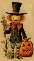 scarecrow bogey vintage retro book postcard illustration 1950s scary halloween costume witch photo