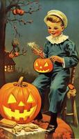 vintage retro children book postcard illustration 1950s scary halloween costume smile witch photo