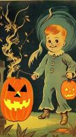 vintage retro children book postcard illustration 1950s scary halloween costume smile witch photo