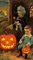 vintage retro children book postcard illustration 1950s scary halloween costume smile witch photo