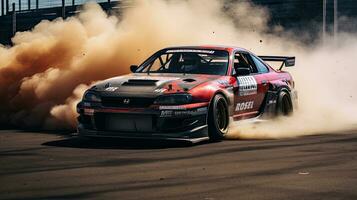 jdm japonés a la deriva coche profesional foto fumar dinámica en movimiento pista deporte Afinación fotografía