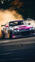 jdm japonés a la deriva coche profesional foto fumar dinámica en movimiento pista deporte Afinación fotografía