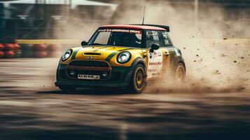 mini cooper john works drifting car professional photo dynamic in motion track tuning photography