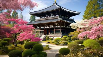 japan zen temple todai landscape panorama view photography Sakura flowers pagoda peace silence photo