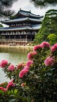 japan zen temple todai landscape panorama view photography Sakura flowers pagoda peace silence photo