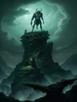 demon rock warrior moonlight epic dark fantasy illustration art scary poster oil painting darkness photo