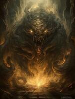 diablo satana demon battle tattoo epic dark fantasy illustration art scary poster oil painting photo