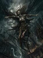 demon flying tyrael game tattoo epic dark fantasy illustration art scary poster oil painting photo