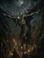 demon flying tyrael game tattoo epic dark fantasy illustration art scary poster oil painting photo