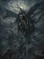 demon flying tyrael game tattoo epic dark fantasy illustration art scary poster oil painting photo