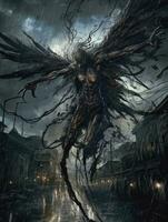 demon flying tyrael game tattoo epic dark fantasy illustration art scary poster oil painting photo
