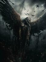 demon flying tyrael game tattoo epic dark fantasy illustration art scary poster oil painting photo