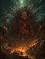 diablo satana demon battle tattoo epic dark fantasy illustration art scary poster oil painting photo