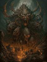 diablo satana demon battle tattoo epic dark fantasy illustration art scary poster oil painting photo