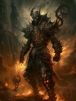 demon hunter game tattoo epic dark fantasy illustration art scary poster oil painting darkness photo