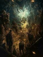 ancient city tomb castle game tattoo epic dark fantasy illustration art scary poster oil painting photo