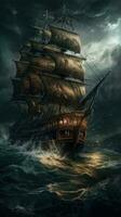 ship sea wave epic dark fantasy illustration art scary detailed poster oil painting apocalypse photo