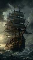 ship sea wave epic dark fantasy illustration art scary detailed poster oil painting apocalypse photo