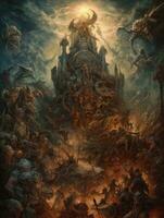 epic battle demons angles dark fantasy illustration art scary poster oil painting darkness tattoo photo