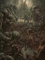 épico batalla demonios anglos oscuro fantasía ilustración Arte de miedo póster petróleo pintura oscuridad tatuaje foto