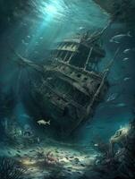 submarino Embarcacion destruido oscuro fantasía ilustración Arte de miedo detallado póster pintura apocalipsis foto