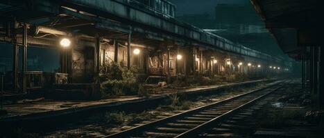 station railway train moonlight post apocalypse landscape game wallpaper photo art rust