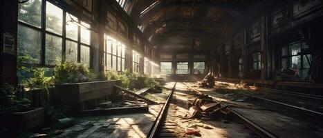 station railway train moonlight post apocalypse landscape game wallpaper photo art rust