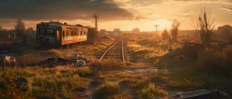 city landscape sunrise dust fog apocalypse landscape game wallpaper photo art illustration rust