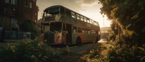 red bus double decker london post apocalypse landscape game wallpaper photo art illustration rust