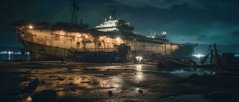 warship carrier ship military post apocalypse landscape game wallpaper photo art illustration rust