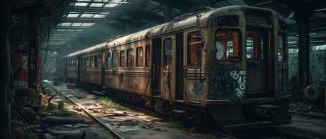 train wagon subway station post apocalypse landscape game wallpaper photo art illustration rust