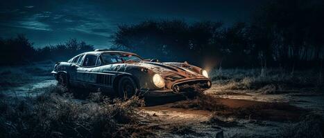 retro super car destroyed post apocalypse landscape game wallpaper photo art illustration rust