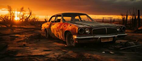 retro car muscle isolated post apocalypse landscape game wallpaper photo art illustration rust