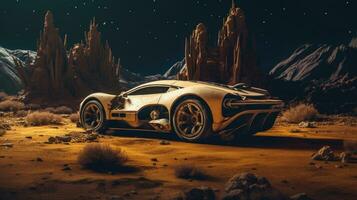 retro super car destroyed post apocalypse landscape game wallpaper photo art illustration rust