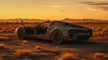 retro super car destroyed post apocalypse landscape game wallpaper photo art illustration rust