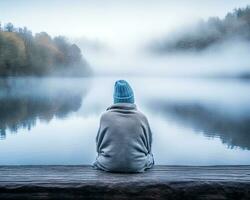 rising meditation silence reflection rest lake landscape silence photo zen relaxation lonely woman