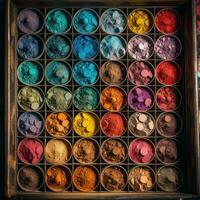 colorful palette background fashion hindu vibrant dye powder dust makeup drawing photo