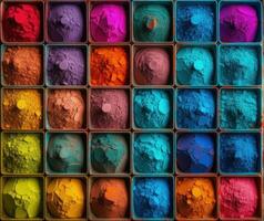 colorful palette background fashion hindu vibrant dye powder dust makeup drawing photo