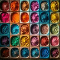 colorful palette background fashion hindu vibrant dye powder dust makeup drawing photo