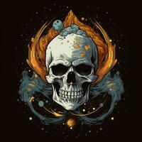 skull universe planet tshirt design mockup printable cover tattoo isolated vector illustration art photo
