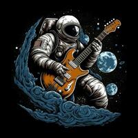 astronaut guitar tshirt design mockup printable cover tattoo isolated vector illustration artwork photo