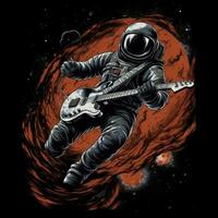 astronaut guitar tshirt design mockup printable cover tattoo isolated vector illustration artwork photo