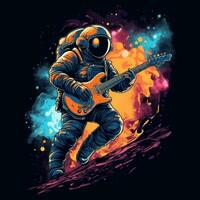 astronaut guitar tshirt design mockup printable cover tattoo isolated vector illustration artwork photo